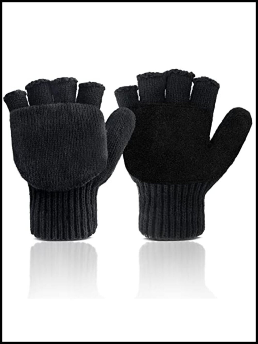 Wool Blend Convertible Fingerless Gloves Flap Mittens Thermal Winter